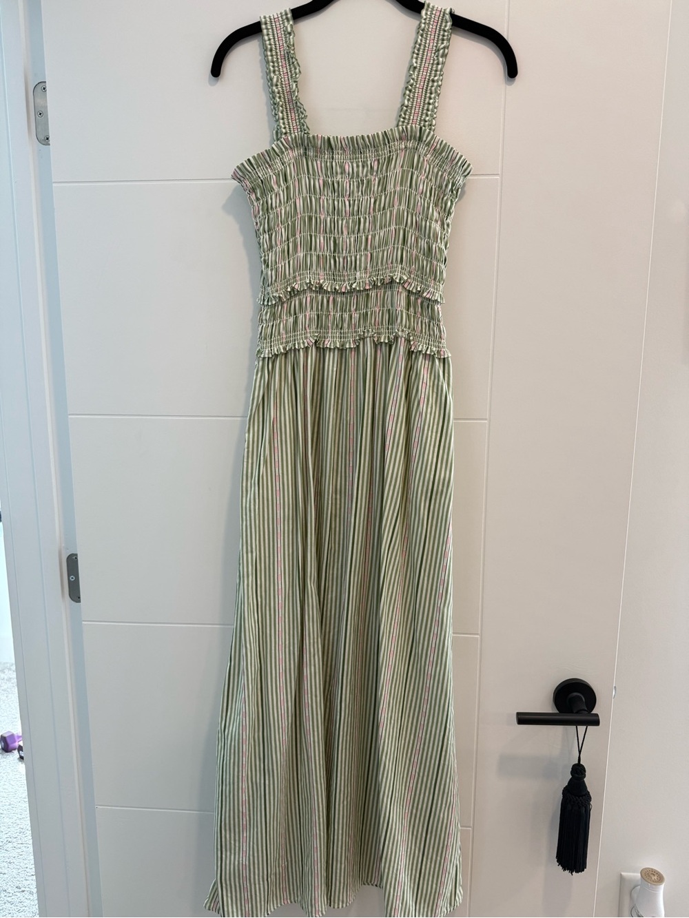 Hill House Green and Pink Striped Smocked Maxi Dress - Picture 4 of 4